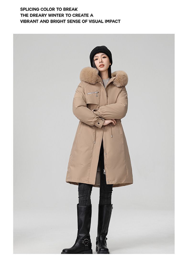 Damen-Winterparka mit abnehmbarer Kunstpelzkapuze, locker sitzender langer Trenchcoat, warme Daunenalternative für Übergrößen_voghion.com