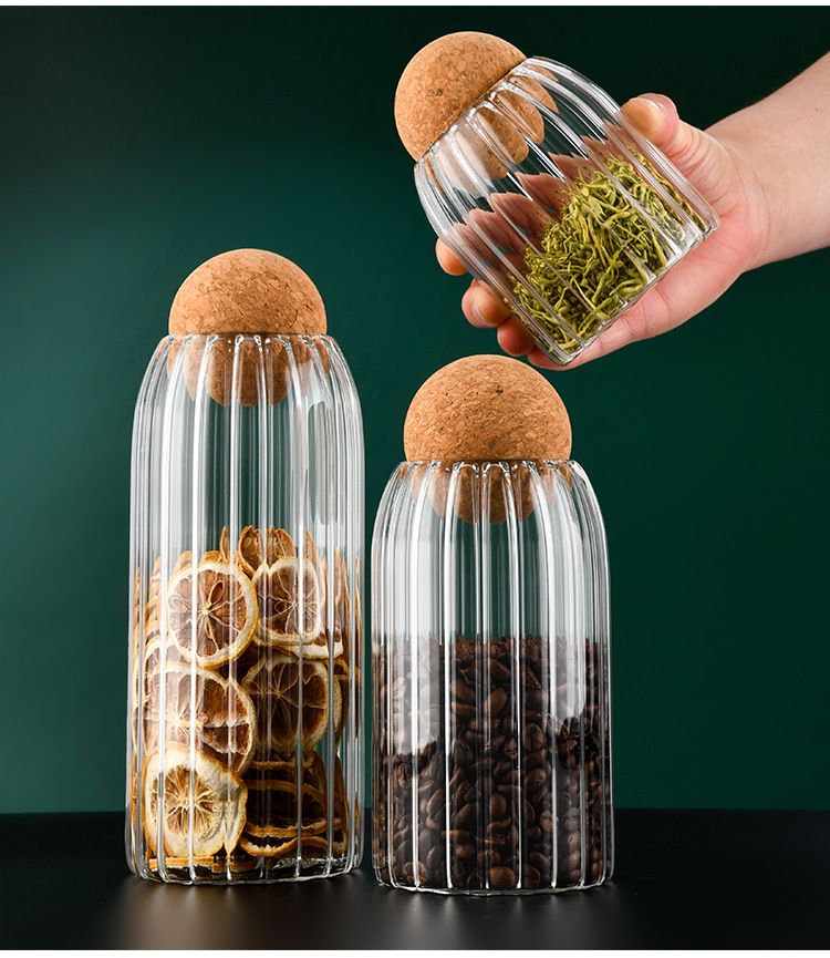 Vintage Glass Storage Jar - Airtight Coffee Bean Canister With Wooden Lid (Decorative Striped Design For Kitchen & Pantry)_voghion.com