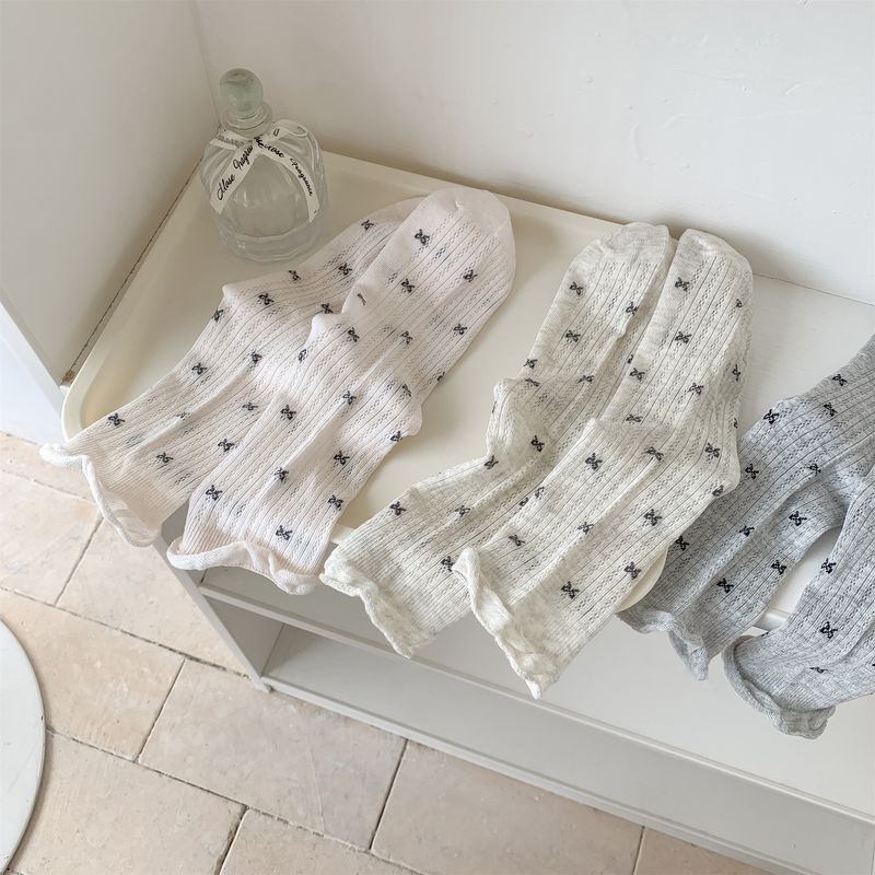 Summer Stacking Socks Thin Women's Summer Long Tube Ballet Crimped Mesh Gray New Bow Medium Tube Miu Series_voghion.com