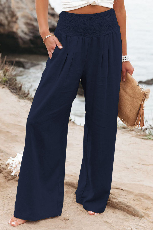 Pantalon long décontracté et polyvalent pour femme, coupe large, taille élastique, en coton, grande taille, printemps/été 2022_voghion.com
