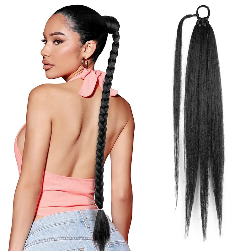 Code di cavallo sintetiche economiche 26 "Estensione coda di cavallo Braie Parrucchino naturale nero Coda di cavallo lunga con elastico per capelli_voghion.com