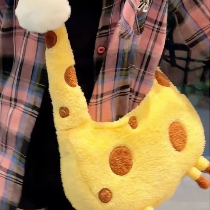 Versione coreana, carina, giraffa, peluche, cartone animato, borsa a tracolla, stile foresta, borsa a tracolla a forma di cuore per ragazza, regalo_voghion.com