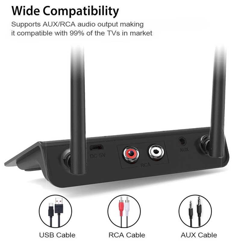 Hitech 2 in 1 Wireless Bluetooth-compatibile 5.0 AUX Audio Receiver Transmitter Adattatore per TV_voghion.com