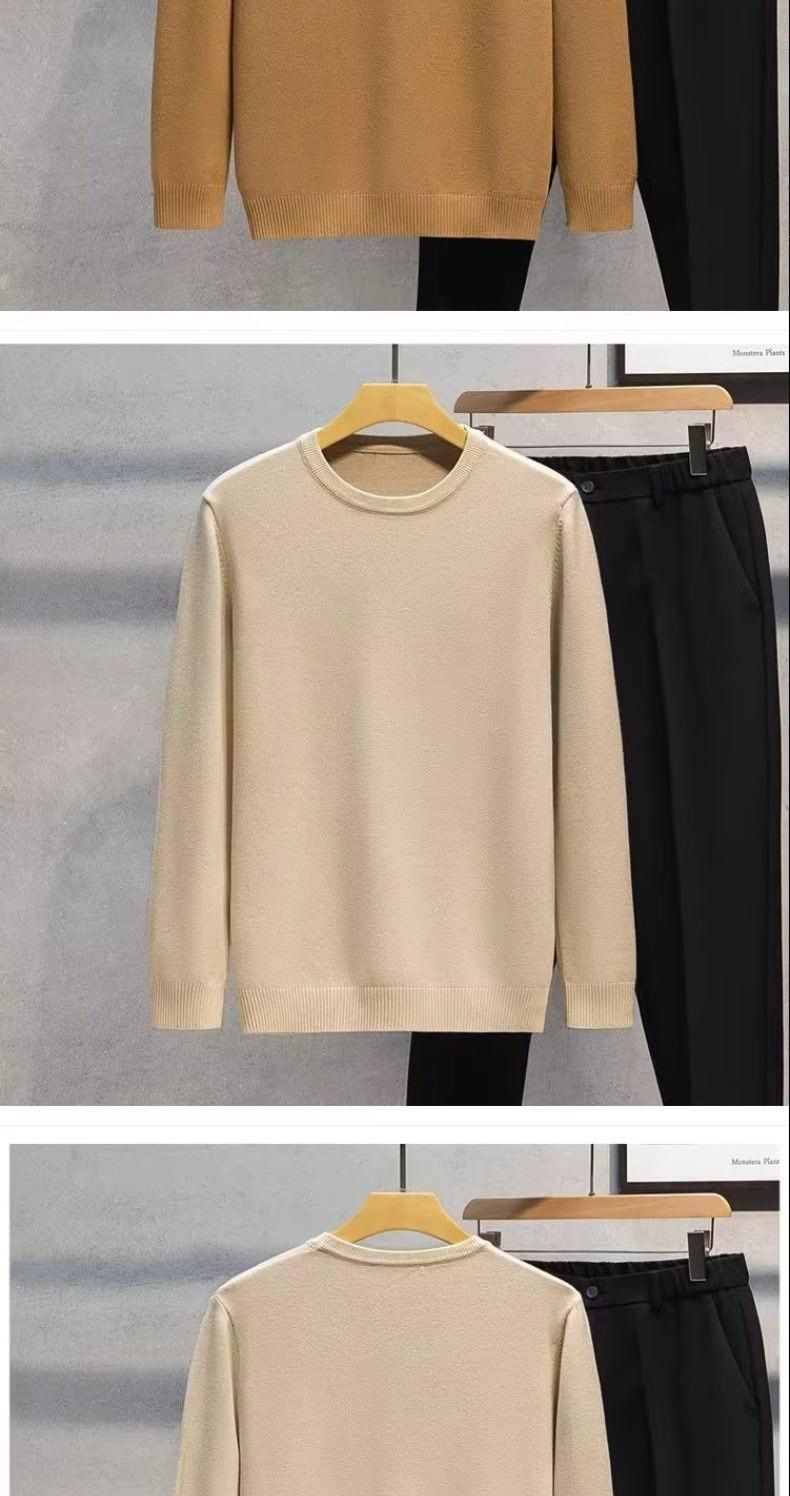 Herrenbekleidung Herbst und Winter einfarbig schlank Rundhalspullover vielseitig gestrickter Pullover_voghion.com