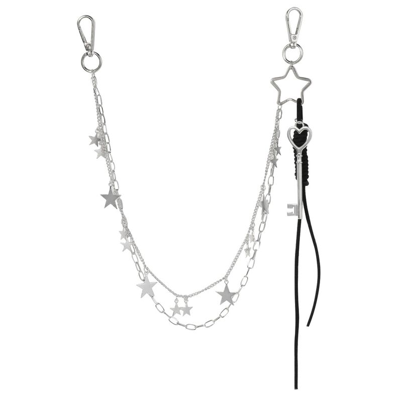 Chaîne de taille en cuir argentée avec perles, ours, cœur, étoile, tendance Y2K_voghion.com