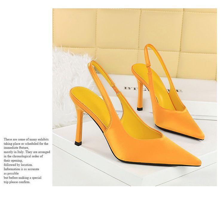 3526 Scarpe da donna con tacco a spillo semplici in stile coreano, sottili, in raso, senza schienale, con cinturino posteriore liscio, punta a punta, tacco alto_voghion.com
