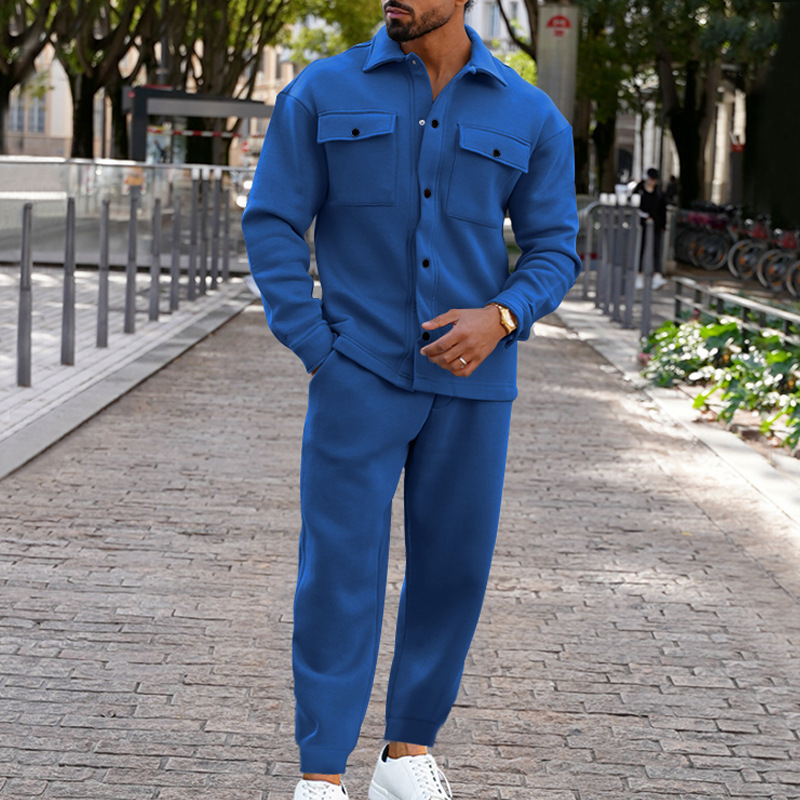 Podzimní/zimní módní bunda pánská podzimní semišová jednořadá jednobarevná slim fit dvoudílná sada pro muže_voghion.com