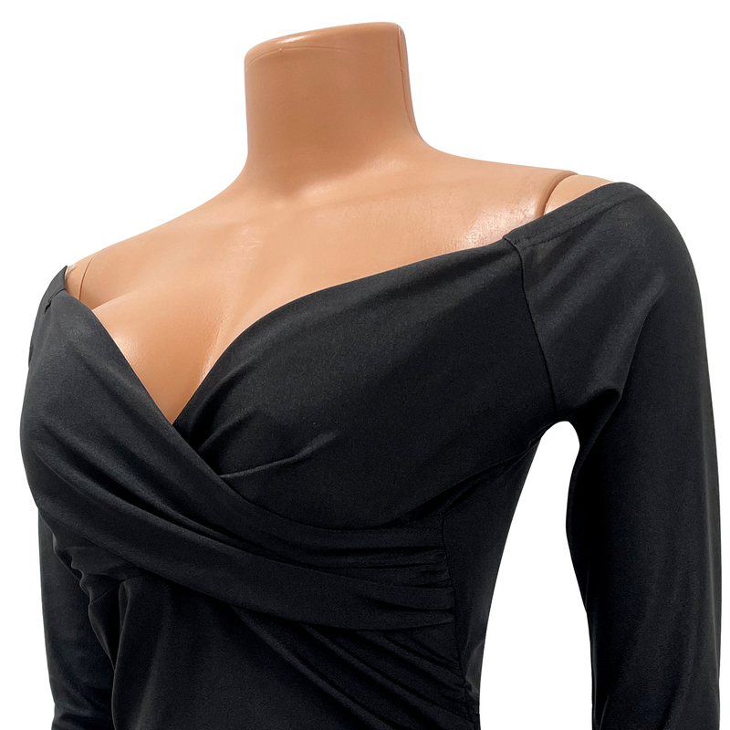 Damenbekleidung Kleidung Sexy One-Shoulder Plissee Hüftbedeckendes langärmliges Kleid_voghion.com