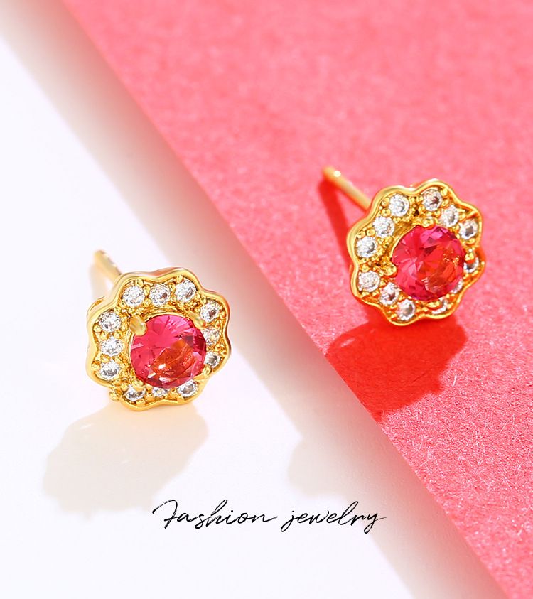 Boucles d'oreilles en pierres précieuses artificielles incrustées de tempérament rétro pour femmes, accessoires de boucles d'oreilles en fleurs de luxe légères à la mode_voghion.com