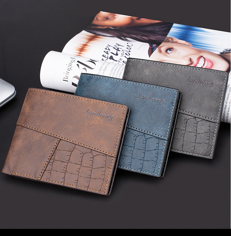 Baellerry neue kurze Brieftasche für Herren im Retro-Stil, offene Brieftasche mit mehreren Kartenfächern, dünner Tickethalter in Kontrastfarbe_voghion.com