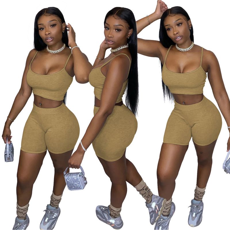 2025 Autumn New Women's Solid Color Crop Tank Top And Bike Shorts Set_voghion.com