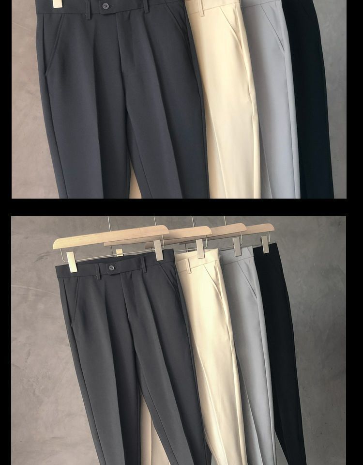 Herren-Chinohose für kleine Männer – bequeme Stretch-Business-Casual-Hose mit Gürtel – schmale, knöchellange Anzughose für den Alltag im Büro_voghion.com