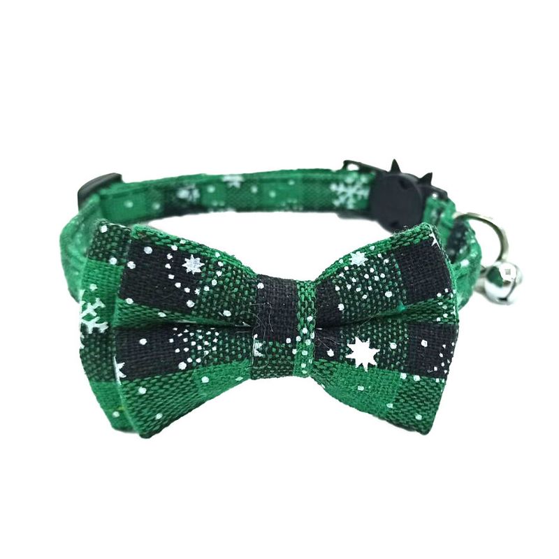 Collare per cani e gatti con campanellino a fiocco in tessuto scozzese britannico e cinturino per il collo_voghion.com