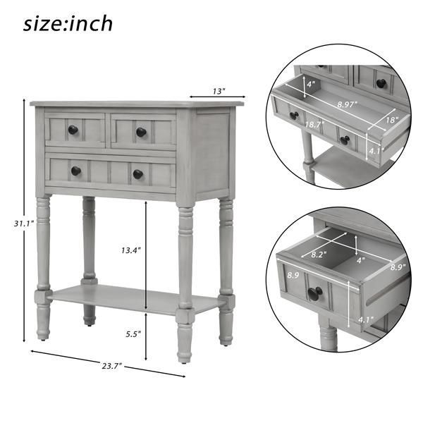 Narrow Console Table, Slim Sofa Table With Three Storage Drawers And Bottom Shelf For Living Room, Easy Assembly (Gray Wash)_voghion.com