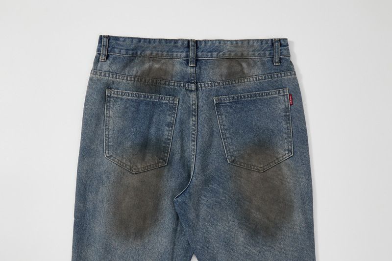 Men's Clothing M Dirty Pants Mud Dyed Old Washed Blue Jeans Casual Flared Trousers For Men And Women_voghion.com