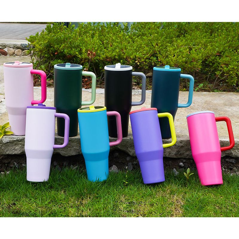 Thermoses New 40oz Double Layer Ice Cup Leak Proof Foldable Straw Cover Portable Direct Drinking Mouth Car Cup_voghion.com