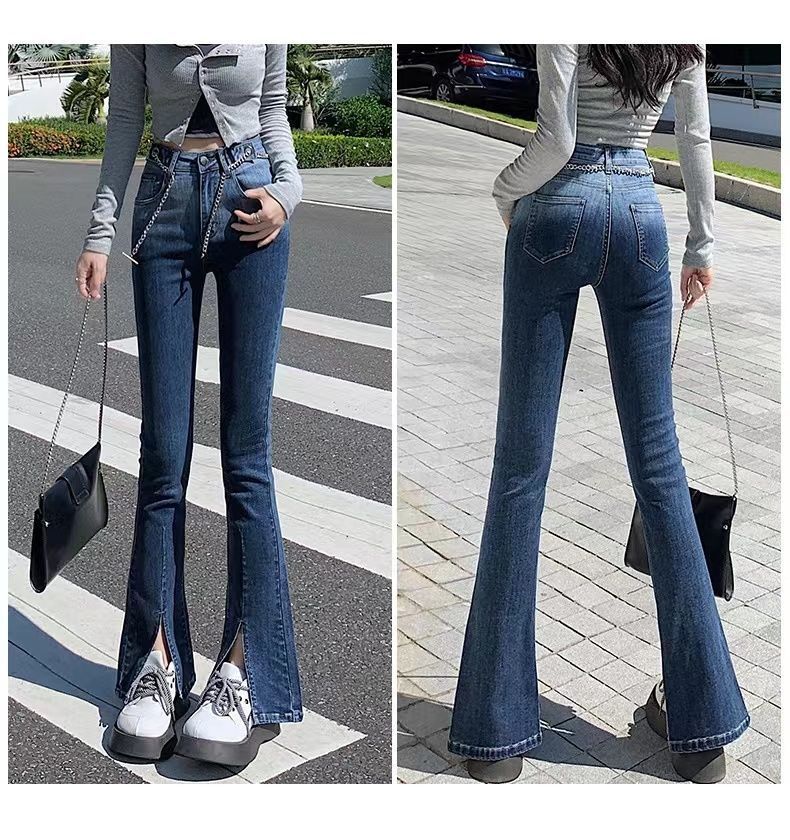 Τζιν παντελόνι με ψηλή μέση και γυναικείο σχέδιο, σε στυλ αμερικανικού στυλ, με σέξι girl, στενή εφαρμογή, λάστιχο, φαρδύ με ντεγκραντέ αδυνάτισμα._voghion.com