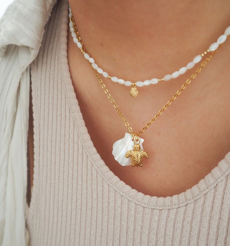 Collana in acciaio con ciondolo a forma di stella marina da spiaggia, ad alta ritenzione del colore, stile conchiglia, fai da te, placcata_voghion.com