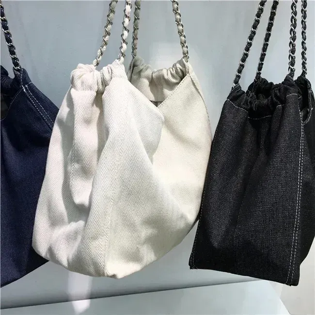 Borsa a tracolla grande in tela di jeans calda per donna, borsa a tracolla alla moda coreana -_voghion.com