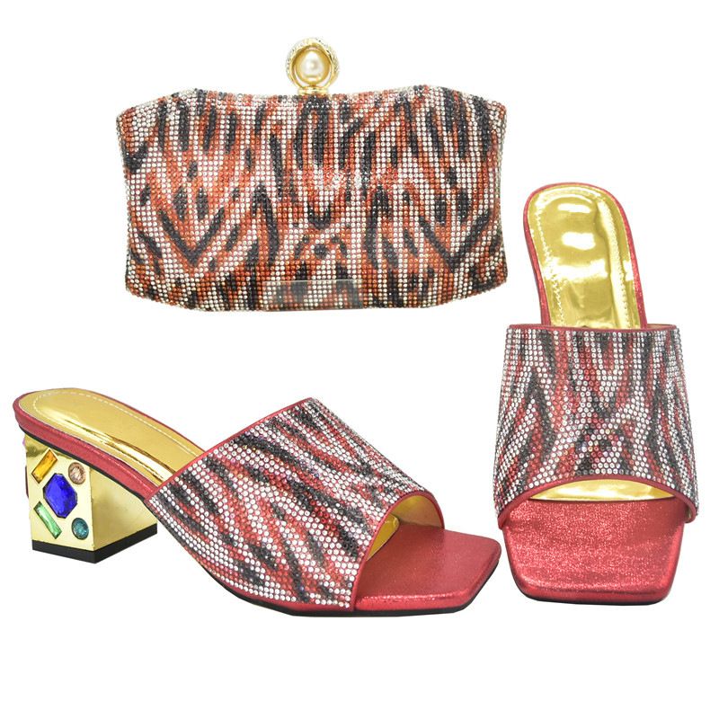 Leisure square head after empty retro overshoes colorful rhinestone fashion sandals with the same style handbag set_voghion.com
