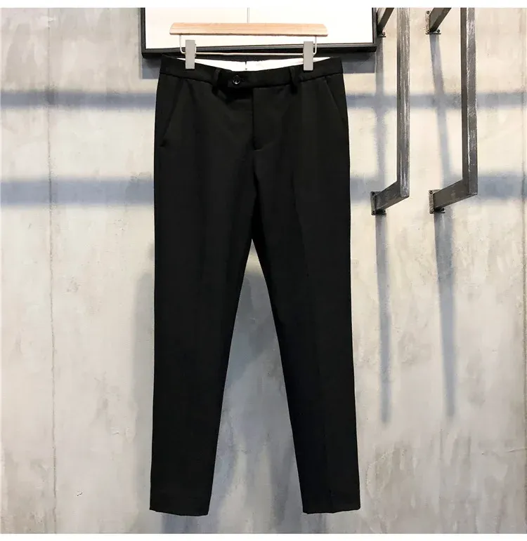 Sommer Männer Drapierte Keine-eisen Kleine Fuß Hosen Abnehmen Jugend Britischen Stil Koreanische Version Kleine Gerade-bein Abgeschnitten Hosen_voghion.com