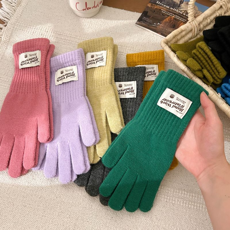 Touchscreen Bowknot Five-Finger Cute Korean Style Thickened Fingerless Knitted Warm Gloves For Autumn And Winter_voghion.com