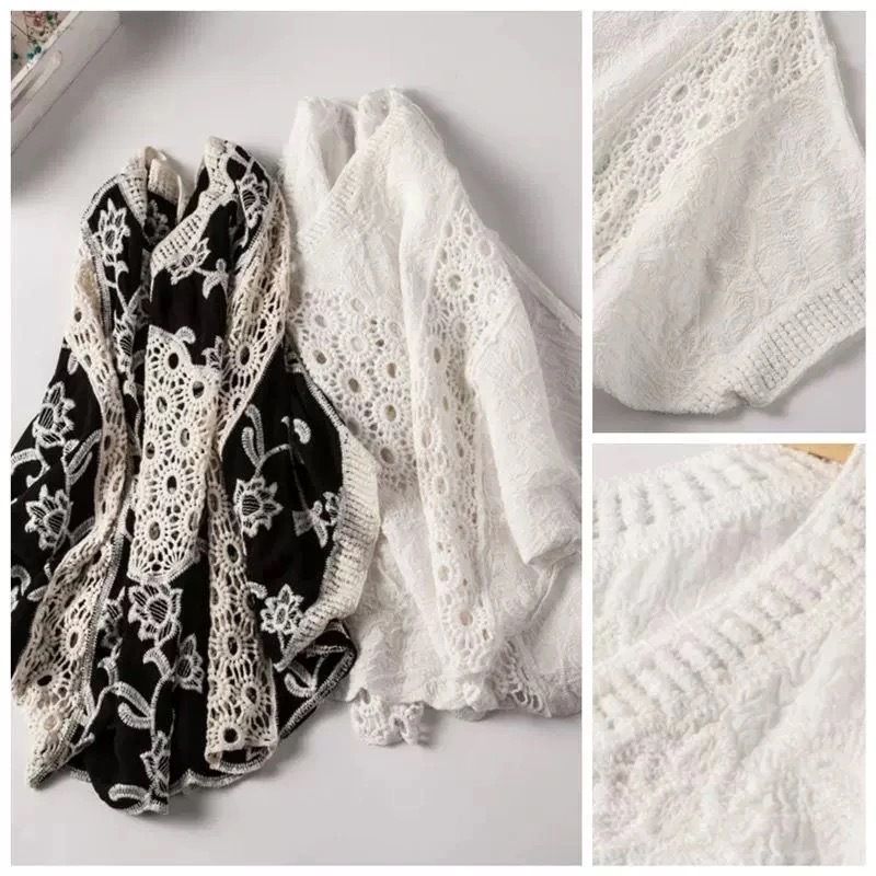 Dames Nieuwe Stijl Retro Holle Kanten Shirt Vrouwelijke Losse Zonbescherming Kleding Dames Katoenen Tops Dames_voghion.com