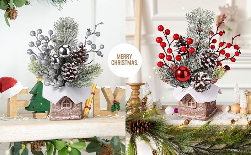Mini-Weihnachtsbaum für den Schreibtisch mit Holzeimersockel, festliche Weihnachtsdekoration für Partys im Homeoffice (30 cm PE-Rinde, mehrere Stile)_voghion.com