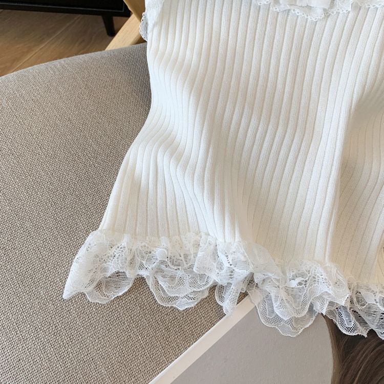 Damenbekleidung Real Shot Spot Sommer Neue kurze Spitze Pure Desire Style Süße heiße Mädchen Eis Seide gestrickte Leibchen Weste weiblich_voghion.com