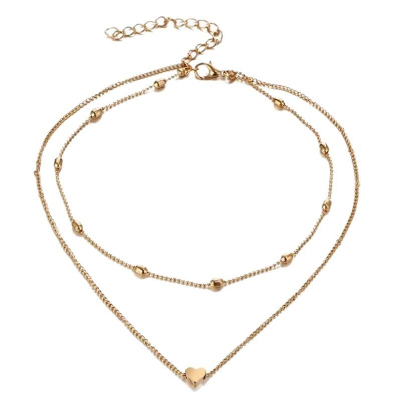 Fashion Accessories Double Layer Heart Anklet For Women Trendy Simple Alloy Heart-shaped Beach Vacation Style Jewelry_voghion.com