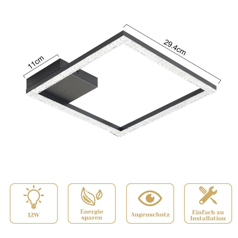 Glitzerlife Deckenleuchte Schwarz LED Deckenlampe - 12W Flurlampe Modern Warmweiß Schlafzimmerlampe Modern Design Deckenbeleuchtung Ür Küche Flur_voghion.com