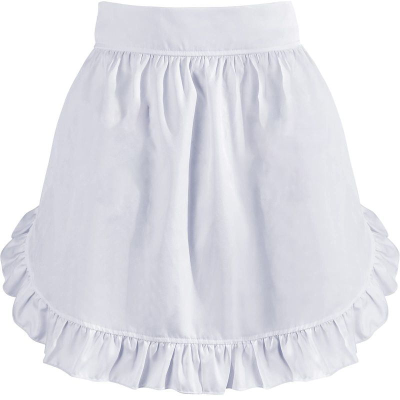 Cross-Border Ruffled Half-Waist Halloween Maid Costume Double Pocket Solid Color Pleated Apron Wholesale_voghion.com