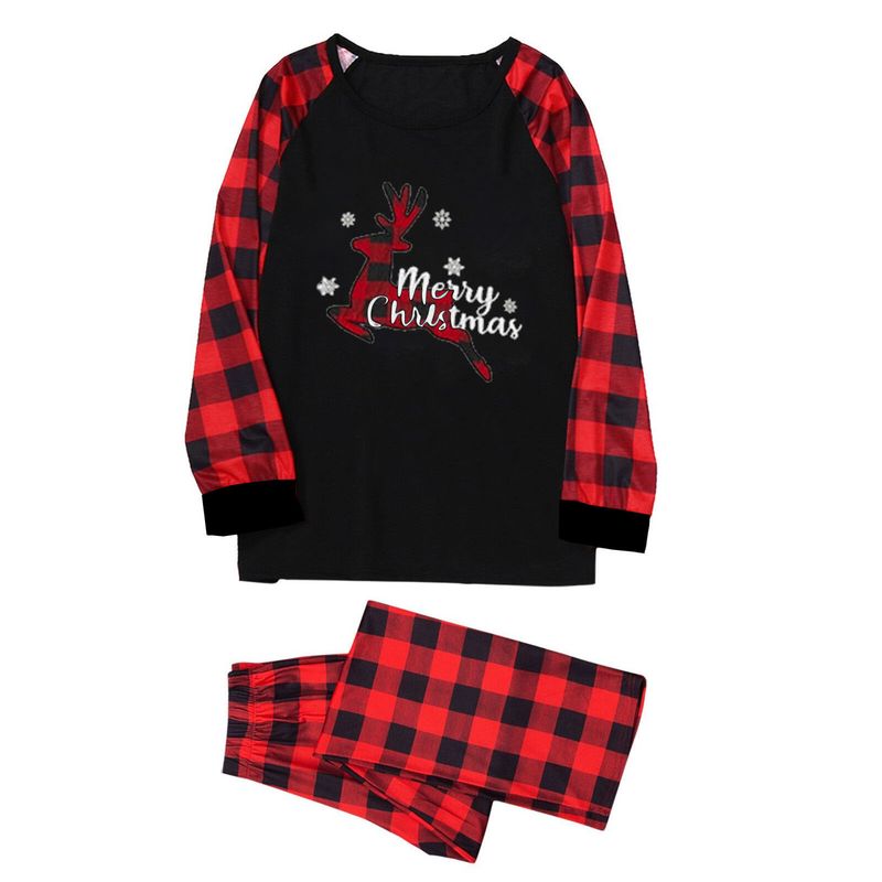 Abbigliamento natalizio per genitori e figli, abbigliamento natalizio a maniche lunghe, abbigliamento da casa per genitori e figli, set di abbigliamento per la casa con stampa a quadri e cuciture - Donna S-XL_voghion.com