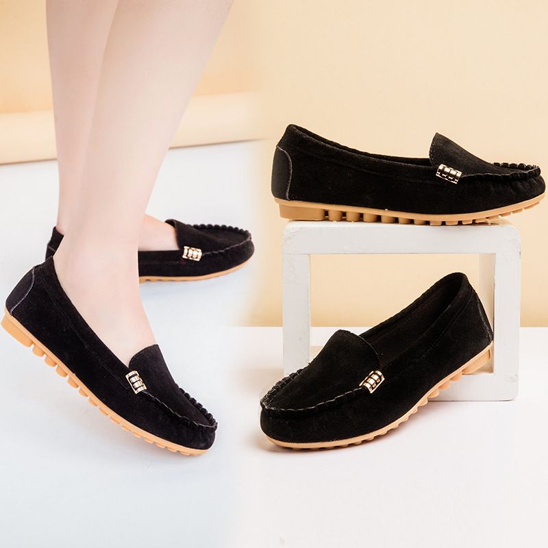 2025 Autumn Shallow Mouth Bean Flat Single One Foot Lazy Large Women's Shoes_voghion.com