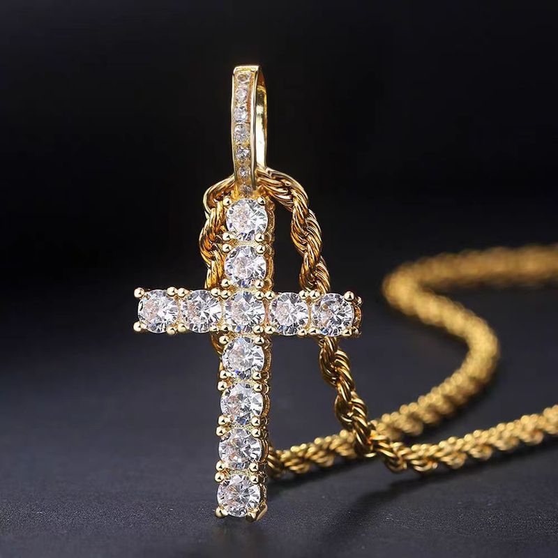Collana con croce leggera e lussuosa, design hip-hop maschile, personalità alla moda, accessorio di moda lungo e versatile._voghion.com