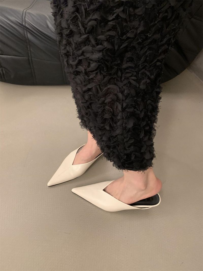 2025 Frühes Frühjahr Französisches Designgefühl, Nischen-Katzenabsatz, spitzes Müller-Schuhtemperament, Halbpantoffeln mit Zehenkappe, Cool On_voghion.com