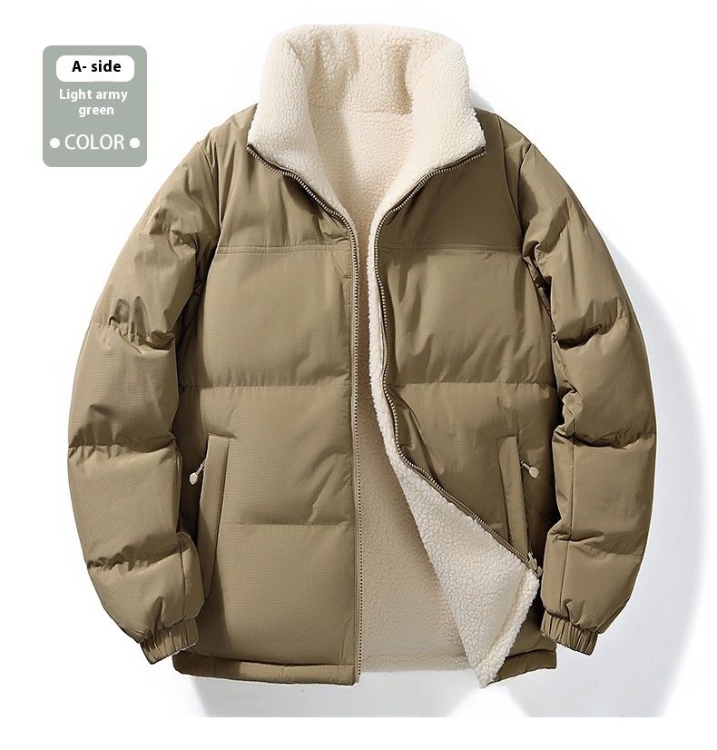 Casaco de lã de cordeiro de novo estilo de inverno masculino de algodão com pelúcia e pão grosso, casaco de algodão quente solto de dupla face para mulheres_voghion.com