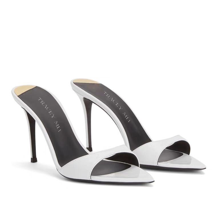 Pantofole con tacco alto e punta a punta, nuove in stile estivo 2025, con cinturino singolo, tinta unita, taglie forti, da donna_voghion.com