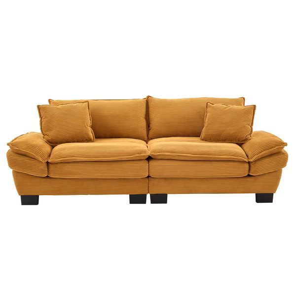 Corduroy Sofa Sleeper Couch Loveseat Sofa With Pillows Comfy Upholstered Deep Seat Sofa For Bedroom,Living Room,Apartment,Office,Dorm-Yellow Corduro_voghion.com