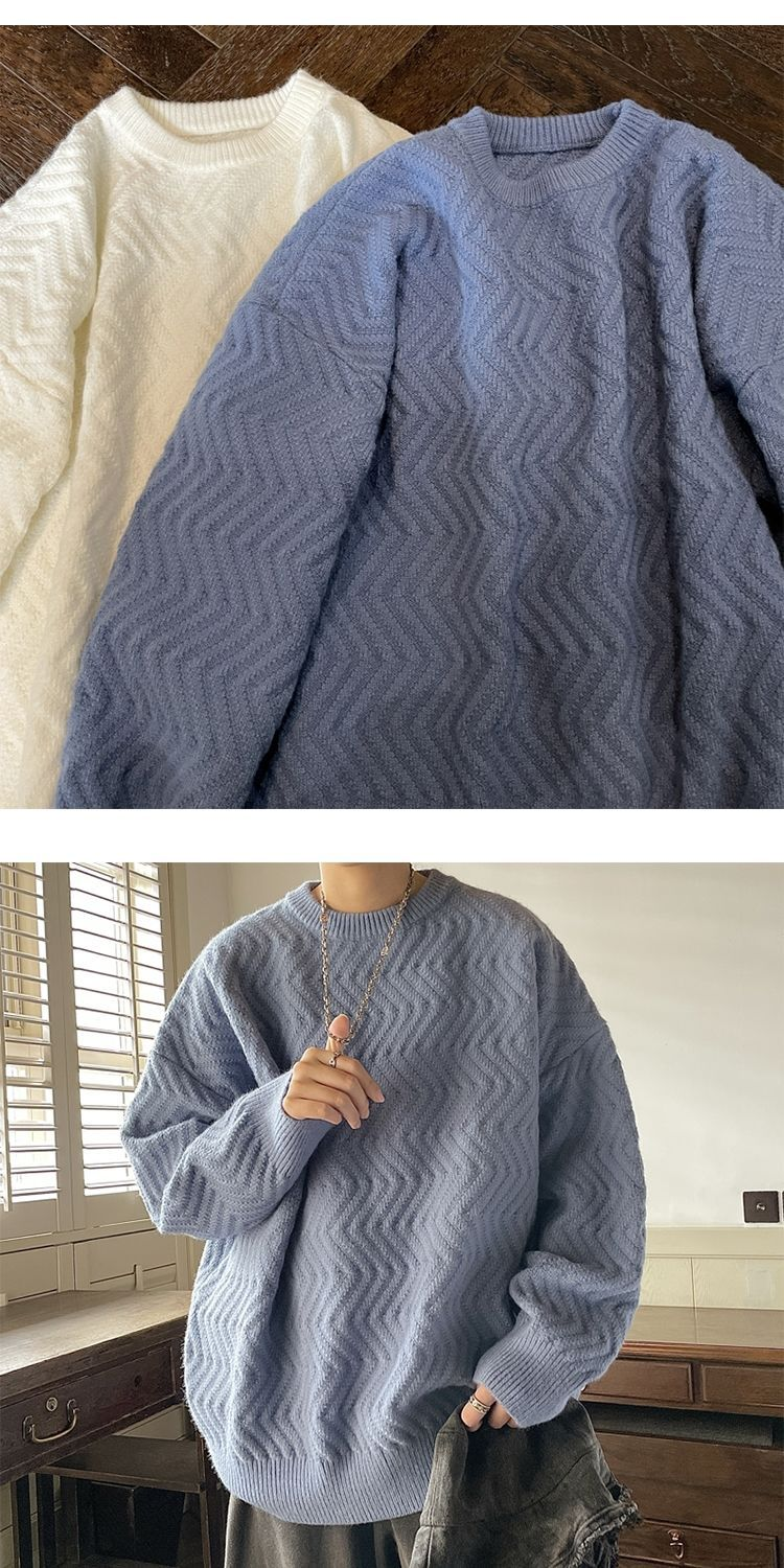 New Glutinous Wind Soft Sweater for Men's Autumn Winter Thickened Trendy Brand Bottom Linen Loose and Lazy Couple_voghion.com