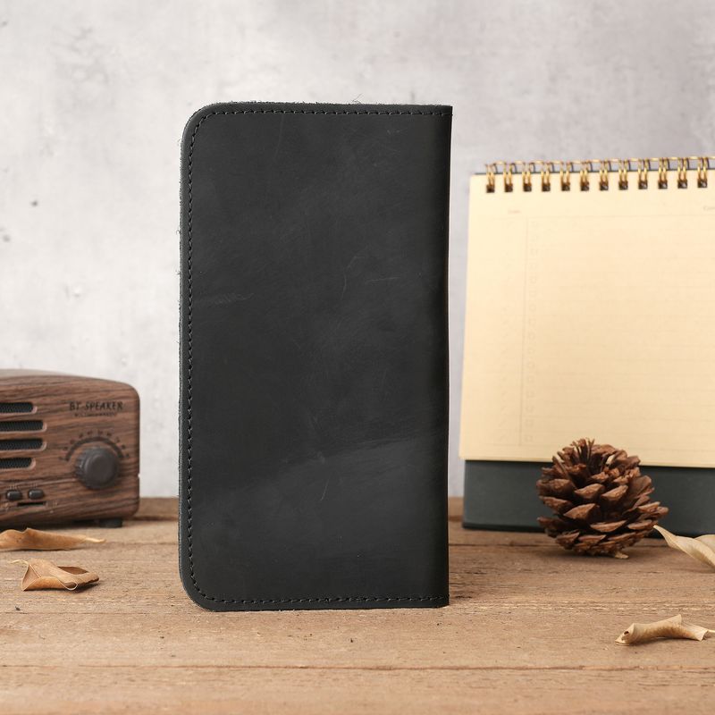 Men's Genuine Crazy Horse Leather Long Wallet Wallet Card Holder Ticket Check Bag Storage_voghion.com