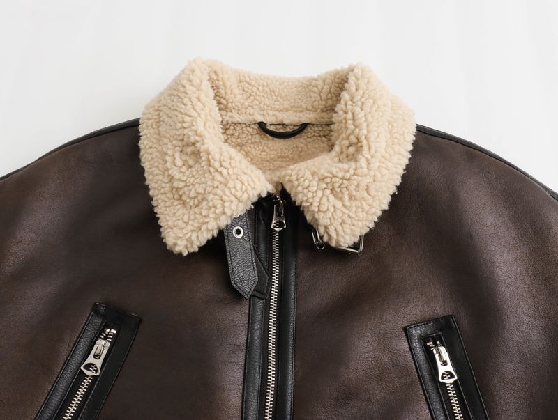 Damenbekleidung Kunstpelz Lederjacke Retro Biker Style Kurzmantel Wintermode Oberbekleidung_voghion.com