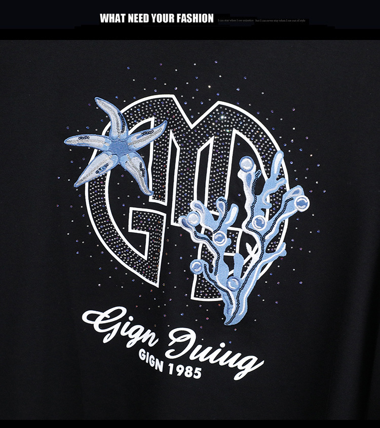 Men's stand-up collar and fleece hoodie with pressed drill embroidery primer_voghion.com