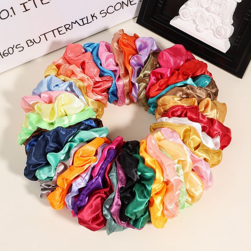 Satin Fabric High-Elasticity Scrunchie - Simple Solid Color Shiny High Ponytail & Back-of-Head Hair Tie_voghion.com