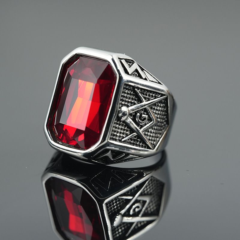 European And American Foreign Trade Cross-Border Multicolor Gemstone Masonic Series Dominant Titanium Steel Jewelry_voghion.com