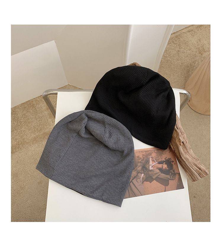 Hat Women's Winter Wool Hat Large Head Circumference Baotou Cold Hat Spring And Autumn Black Thick Knitted Pile Confinement Hat_voghion.com