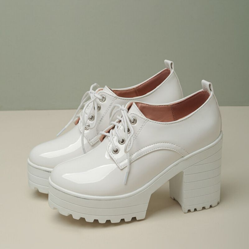 Minimalistische Wasserplattform, flache Schnürung, Damen-Schuhe mit hohem Absatz und dicker Sohle, einzelne Studentenschuhe, groß_voghion.com