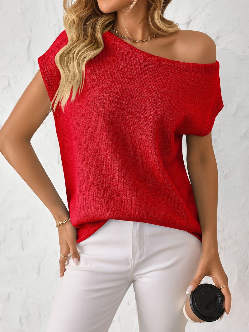 Inspired Knit Sweater Top - Oversized Bohemian Cropped Pullover With Off-Shoulder Design, Breathable Cotton-Polyester Blend, Spring Summer Casual Wear_voghion.com