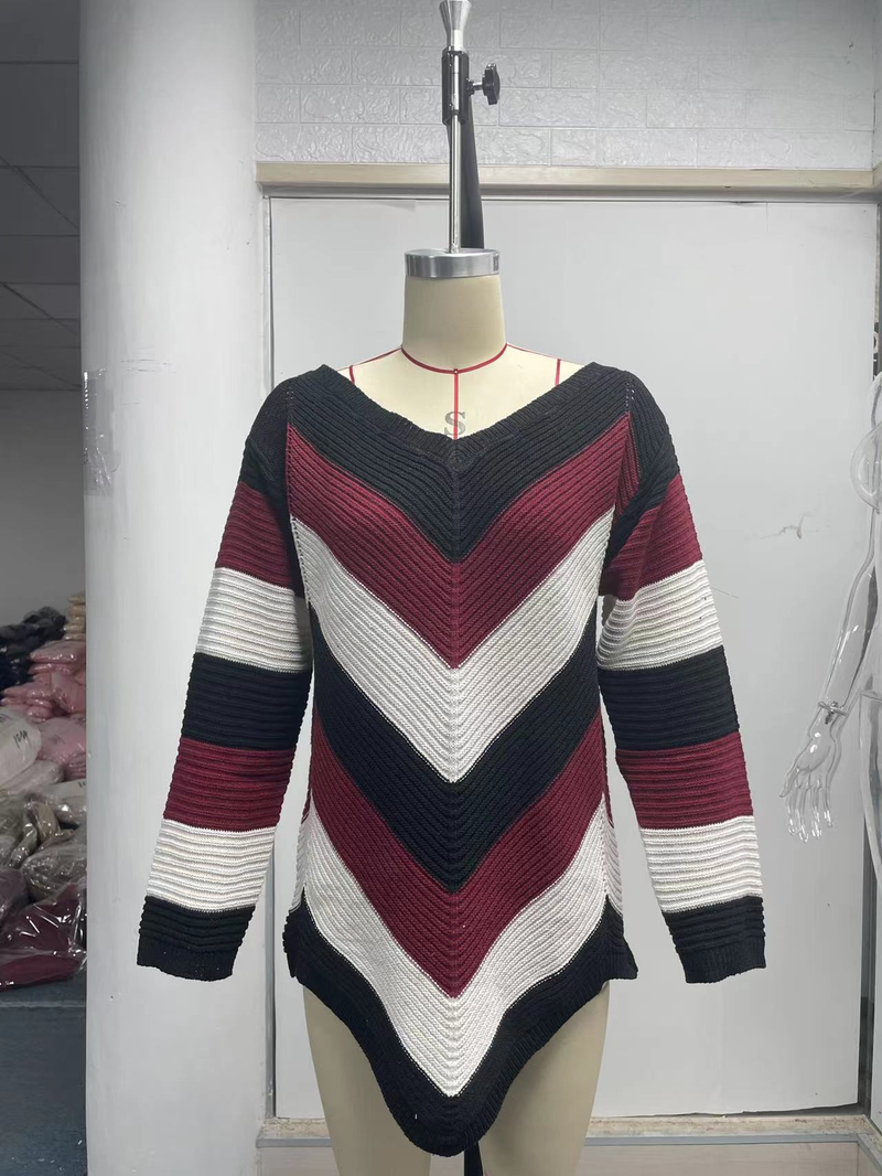 Damenbekleidung passend für Herbst und Winter, neues lockeres Oberteil, Schnee, farblich passender Strickpullover_voghion.com