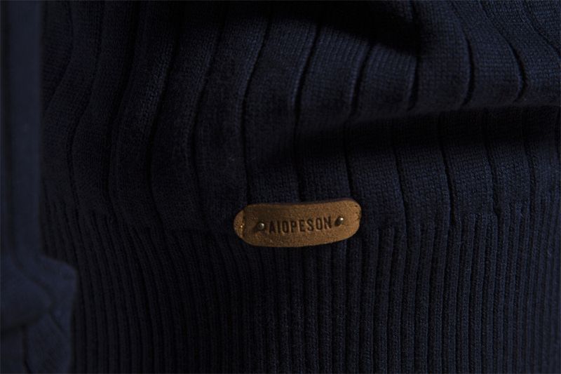Stand-up Kraang Kotteng Casual Hallefverschluss Einfarweg Pullover héichwäerteg Männer gestrickt Pullover_voghion.com